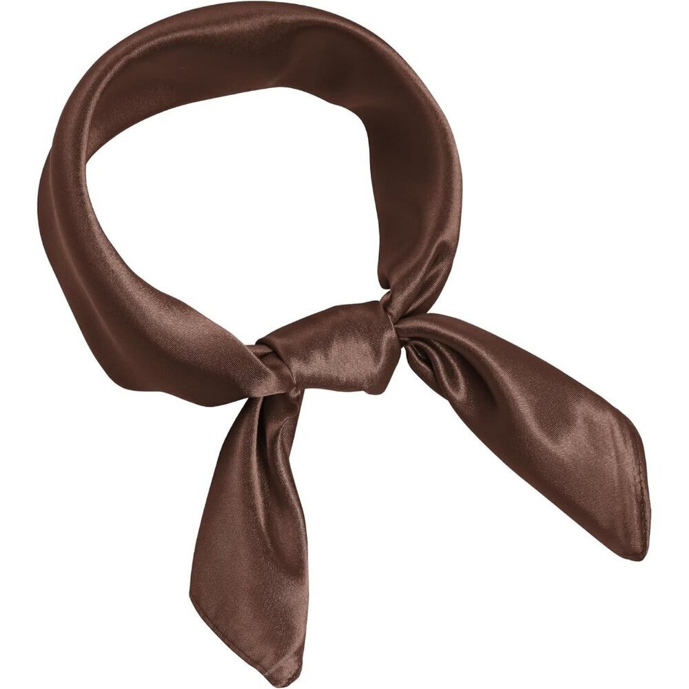 Women Coffee Chiffon Square Ribbon Neck Scarf Satin Handkerchief For Halloween